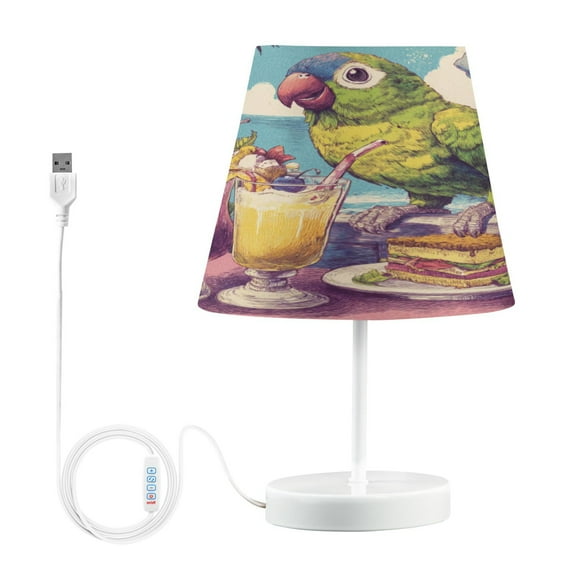 WOBOGO Green Parrot Table Lamps Bedroom 3-Speed Dimmable Farm Style with Fabric Shade for Reading and Home Office