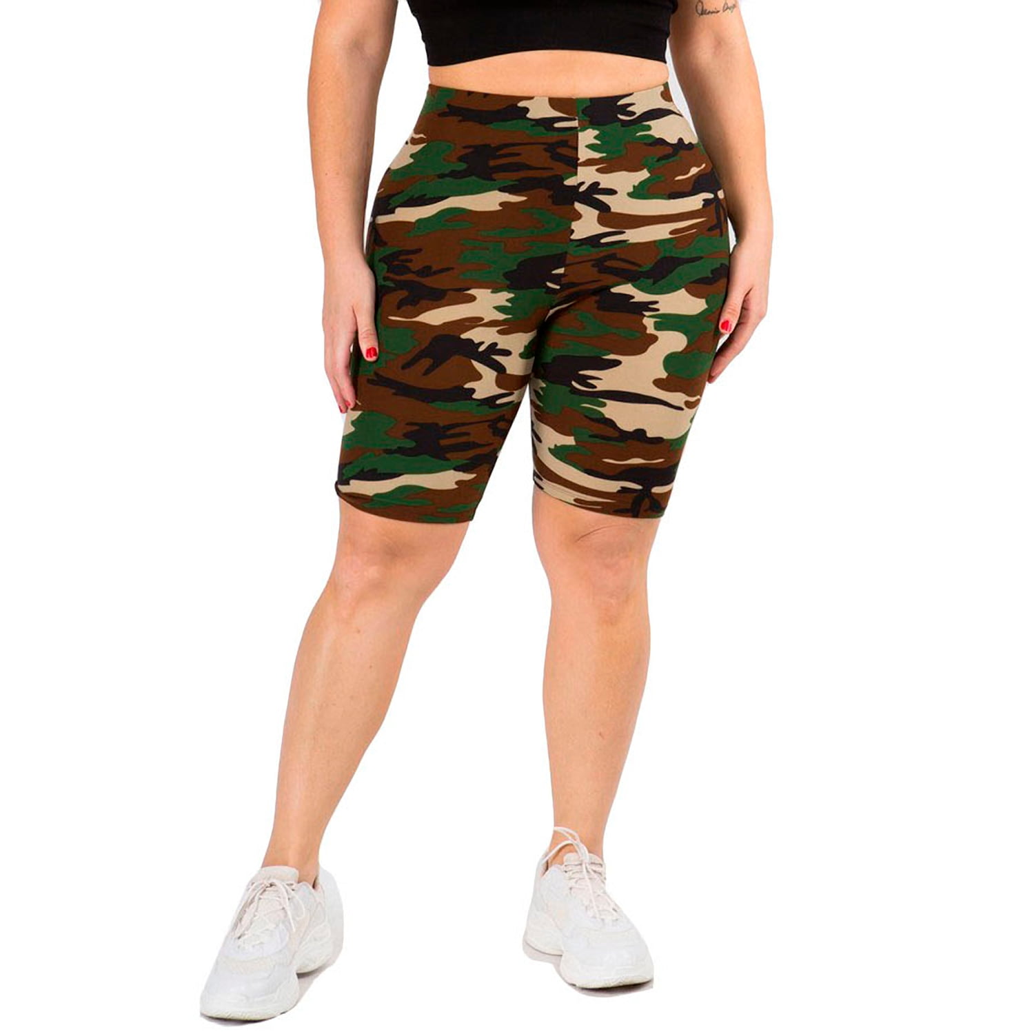 Women's Classic CamoPrint Peach Skin Biker Shorts (Plus Size