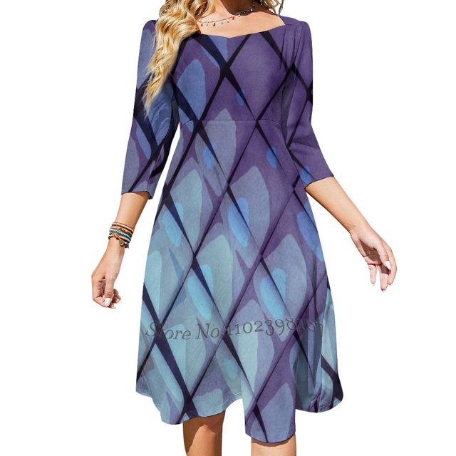 Abs 3 Sweetheart Knot Flared Dress Fashion Design Large Size Loose Dress Abstract Watercolor Pattern Zigzag Geometric Texture