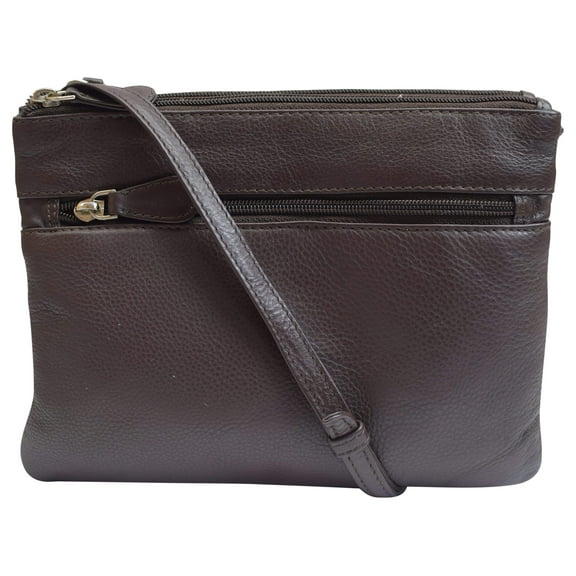 Genuine Leather Womens Purse Double Zipper Top Pockets Crossbody Shoulder Bag for Ladies