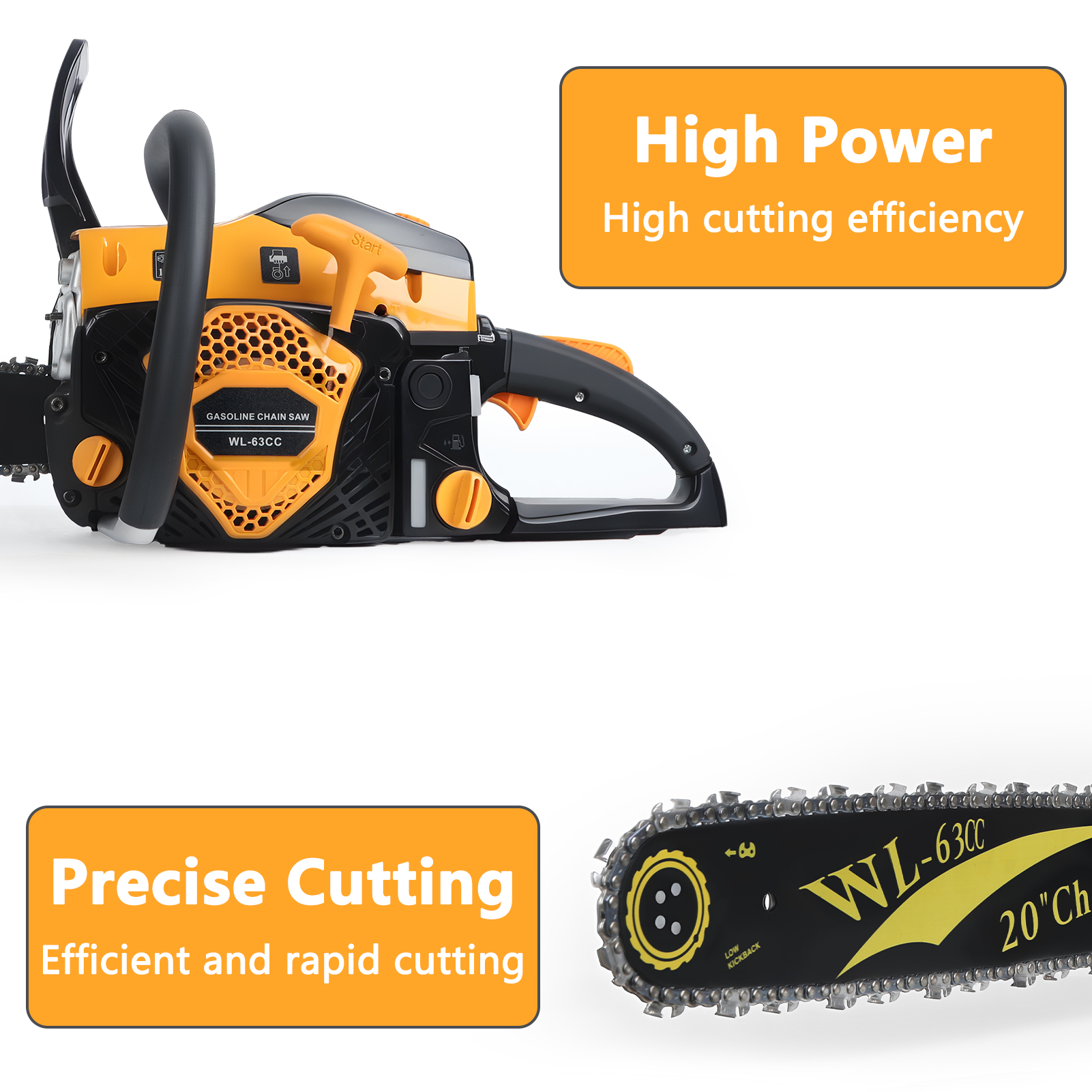 Thehsnt 20" Gas Chainsaw 8500RPM – 63CC 2-Stroke with Auto-Oil System, Heavy Duty for Fast Cutting
