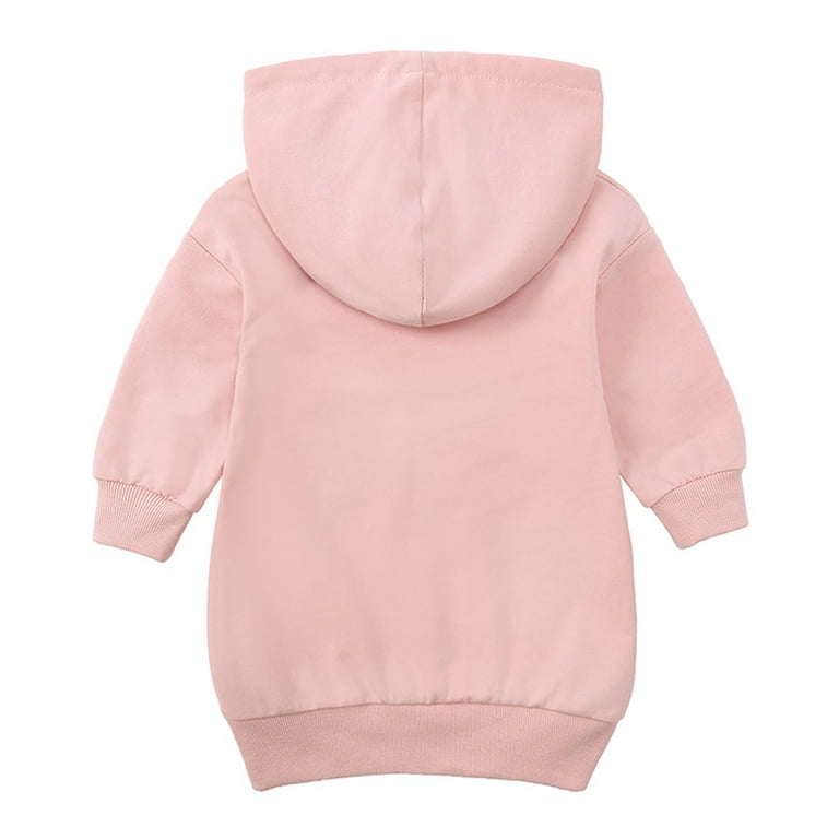 Lolmot Toddler Baby Girls Basic Hoodies Dress Long Sleeve Solid Color  Casual Loose Pullover Sweatshirt with Pocket 