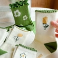 thumbnail image 6 of Green Floral Multi-Patterned Cute Cotton Crew Socks For Women, Size 5-8, Pack of 5, 6 of 6
