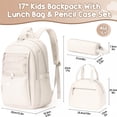 thumbnail image 2 of 3PCS Teen Backpacks Set with Lunch Pack Pencil Case, Lightweight Waterproof Daypack Travel Bookbag, Beige, 2 of 9