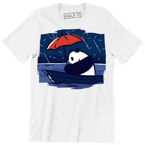 Funny Cute Panda Bear Riding A Boat And Holding A Red Umbrella Men's T-Shirt