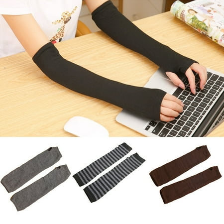 Xcr Womens Mitten - Women Long Arm Warmer Fingerless Sleeves Stretchy Protection Gloves Mittens
