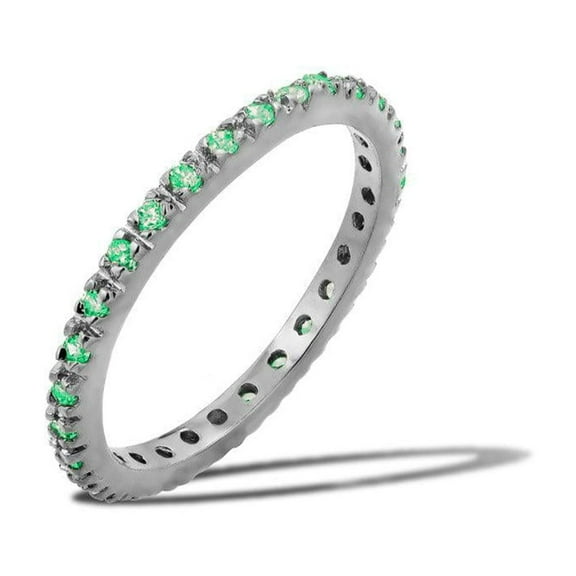Rhodium Plated 925 Sterling Silver Plated Eternity Ring May Band Green CZ Jewelry Female Size 8