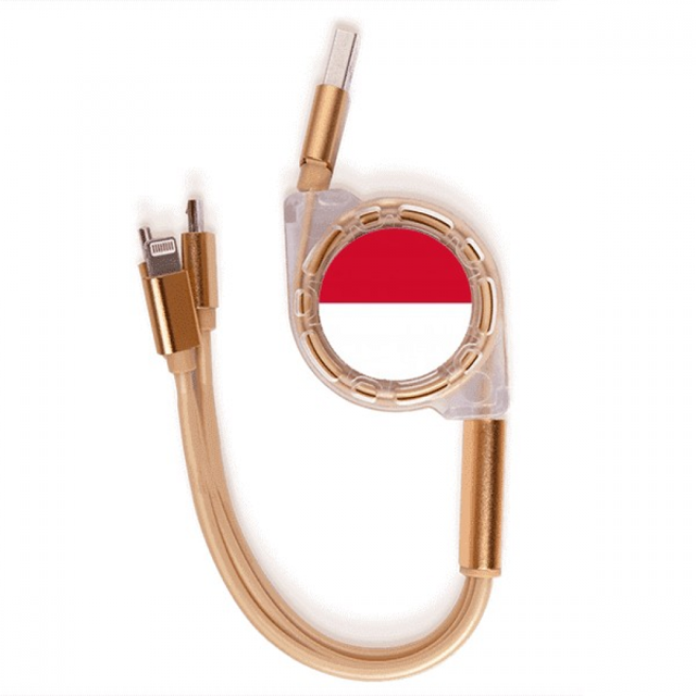 Indonesia national flag Asia país Cable de carga telescópico múltiples USB tres en uno