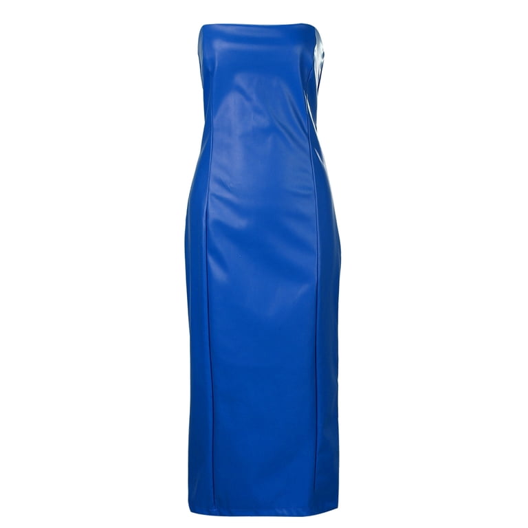 WTXUE Corset Dress, PU Leather Career Off The Shoulder Midi Pencil Dress  Elegant Bodycon Backless Split Club Dress, Leather Dress, Blue Dress Women,  Blue M - Walmart.com