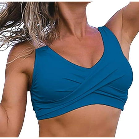 Odeerbi Twist Front Bikini Top for Women V Neck Padded Swimsuit Top Conservative Tight Fitting Bikini Surfing Bathing Suit Tops Navy