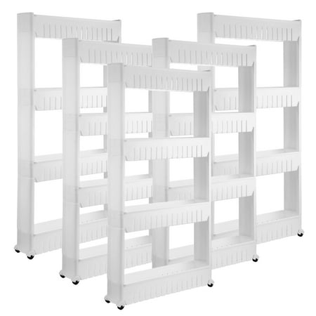 Imountek 5pack 4 Tiers Slim Storage Cart Mobile Rolling Shelf Unit