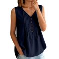thumbnail image 3 of Women's Loose Fit Tank Tops Summer Casual Sleeveless Buttons Up Tunics Flowy Pleated Blouses by Yigetop Navy 2XL, 3 of 8