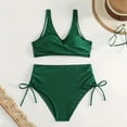 thumbnail image 2 of 2Pcs/Set Women Bikini Set V-Neck Sleeveless Bra High Waist Side Drawstring Swimwear, 2 of 7