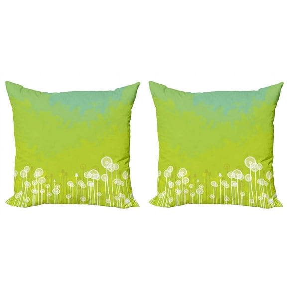 Ambesonne Flower Throw Pillow Cover 2 Pack, Wild Dandelion Blossoms, 16", Apple Green Seafoam
