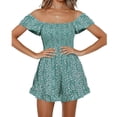 thumbnail image 2 of Summer Squareneck Women Shirred Smocked Short Wide Leg Romper Jumpsuit, 2 of 7
