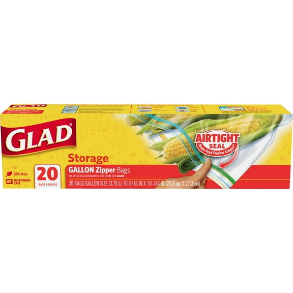 Glad Zipper Food Storage Freezer Bags - Gallon Size - 20 Count