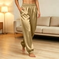 thumbnail image 4 of Nmnitkp Women's Satin Jogger Pants High Waisted Elastic Pull On Silky Lounge Pants with Side Pockets Casual Sleep Pajama Pants for Loungewear Sleepwear Daily WearGold,M, 4 of 8