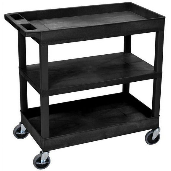 Luxor 18" x 32" Three Shelf Combination Tub/Flat/Tub Utility Cart - Black