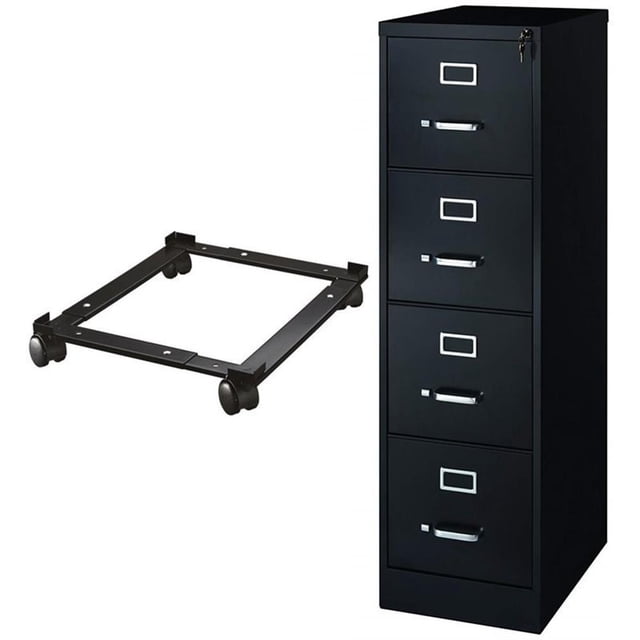 Home Square Fully Assembled 4 Drawer 22" Deep Letter File Cabinet in Black with File Caddy