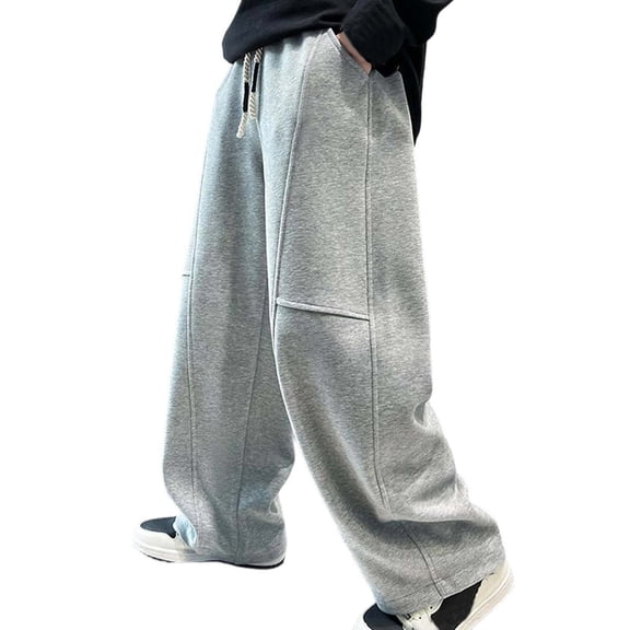 WhouRiu Girls Casual Sweatpants Solid Color Drawstring Waist Baggy Wide Leg Jogger Pants Kids Comfortable Daily Trousers With Pockets,13-14 Years