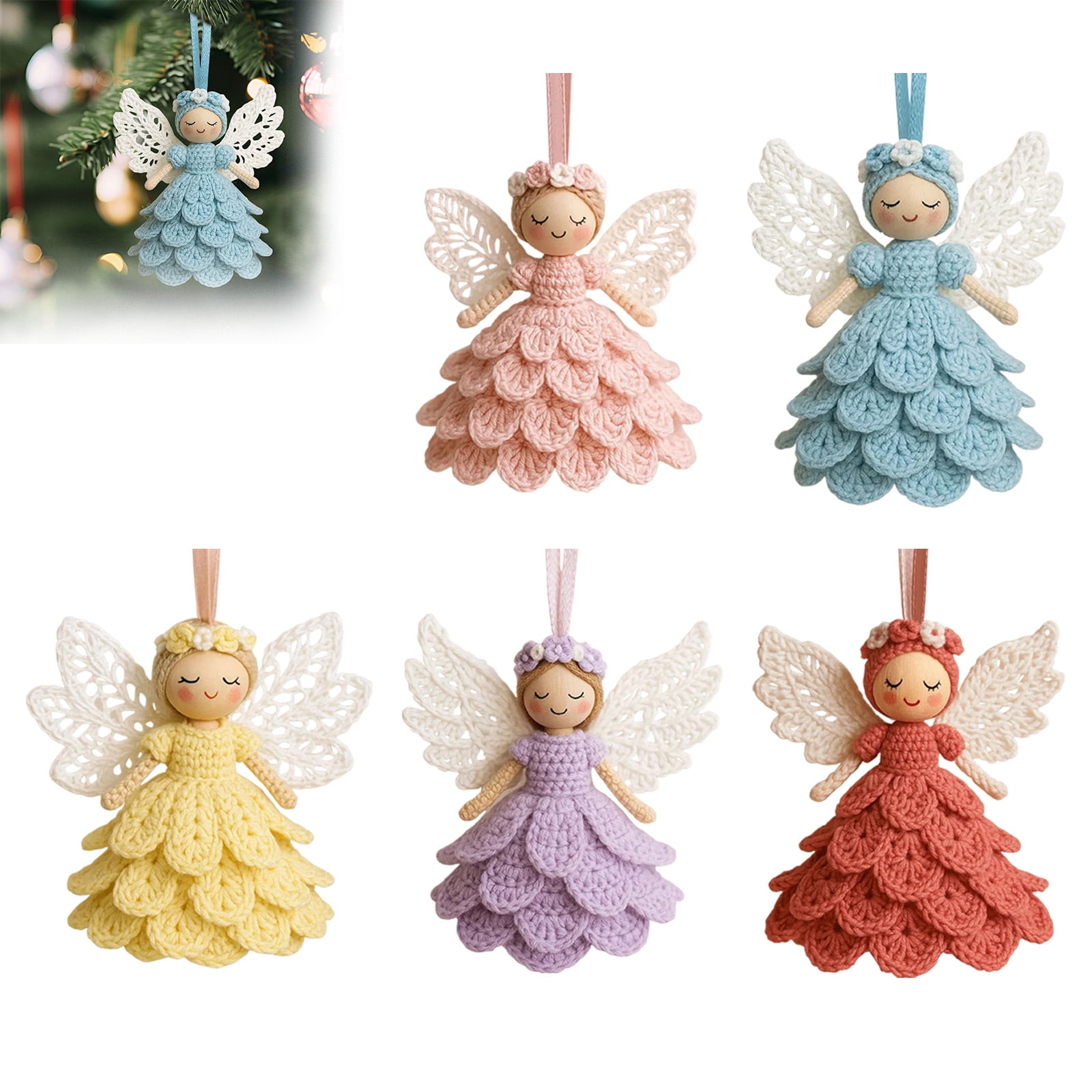 YWIYIUD 4inch DIY Crochet Ornament Kit, Crochet Craft Kit with Yarn for Beginners, Christmas Tree Decoration Crochet Doll Hanging Ornament, Easy Beginners Craft Decor 1/2/3/4/5PCS