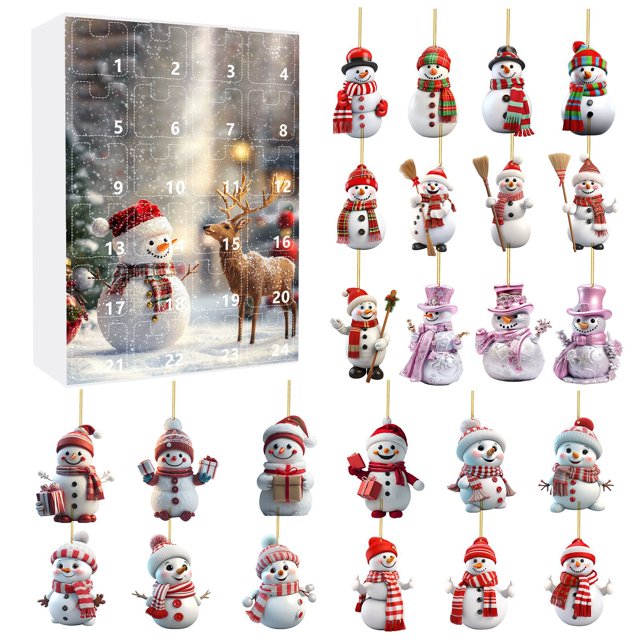 Caja ciega de cuenta regresiva de Adviento de Navidad, adornos colgantes acrílicos de muñeco de nieve, calendario de Navidad, caja ciega
