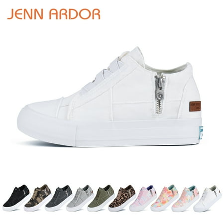 JENN ARDOR Fashion Wedge Sneakers for Women Platform Wedge Sneakers Hidden Wedge Canvas Shoes Casual Booties Slip On Walking Shoes Zipper Platform Sneakers