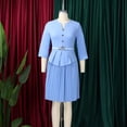 thumbnail image 4 of AURA Plus Size Elegant Three Quarter Sleeve Pleated A Line Office Dress with Belt 2025 Summer High Waist Bodycon Midi Dress, 4 of 10