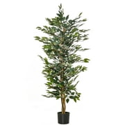 HOMCOM Arbre artificiel ficus plante artificielle hauteur 59" 1008 feuilles réalistes pot Inclus noir vert