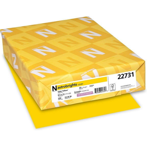 Astrobrights Color Cardstock, 65 lb Cover Weight, 8.5 x 11, Solar Yellow, 250/Pack
