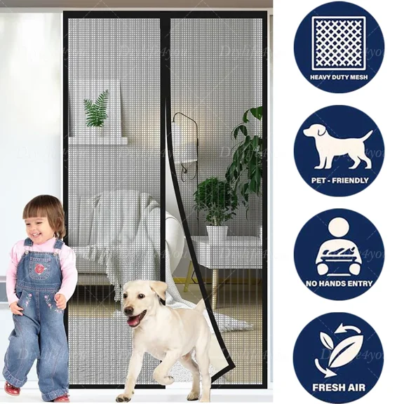 Magnetic Screen Door Mesh Curtain Durable Heavy Duty Mosquito Net Bug Hands Free