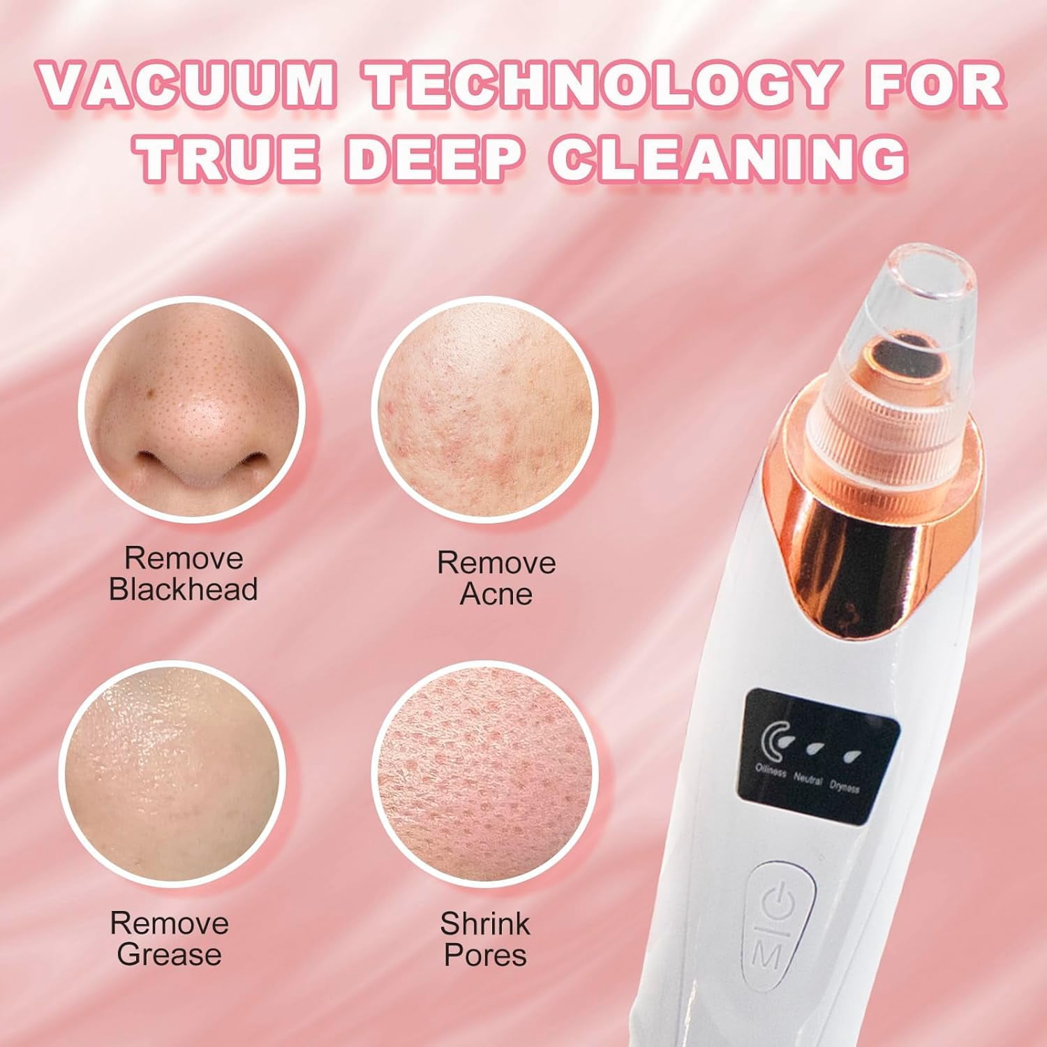 Blackhead Removal Tool with Hot Compress, 3 Adjustment Modes & 4 Suction Heads Pore Vacuum,Facial Pore Cleanser
