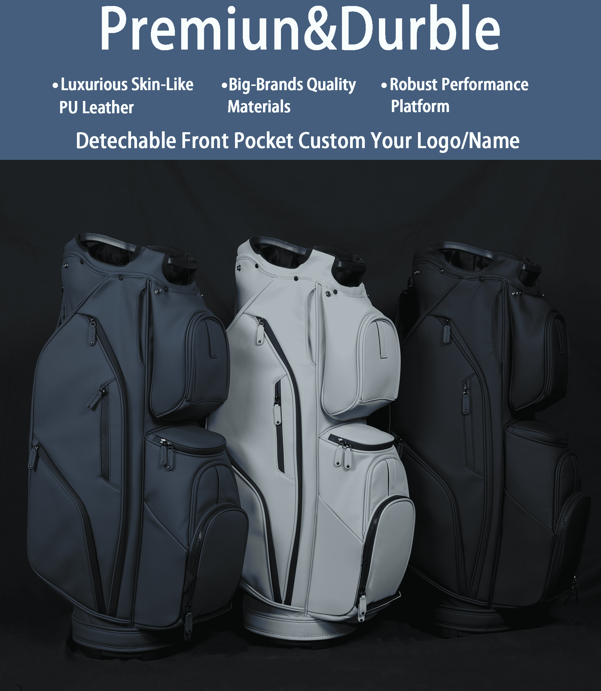 Aroli Golfish 14-Way Golf Cart Bag - Waterproof Synthetic Leather Golf Bag with Multiple Pockets, Durable Golf Club Bag for Men & Women, Available in Black, Blue, Gray