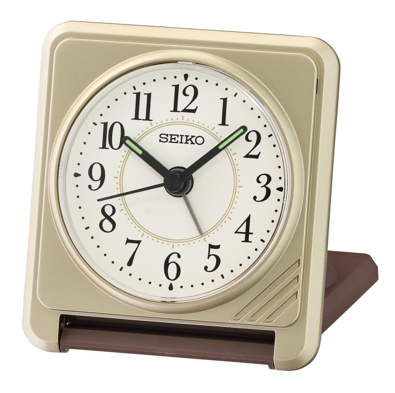 Seiko QHE168Y Bedside Orange Lumibrite Alarm Clock with Wood Pattern Case Wood 