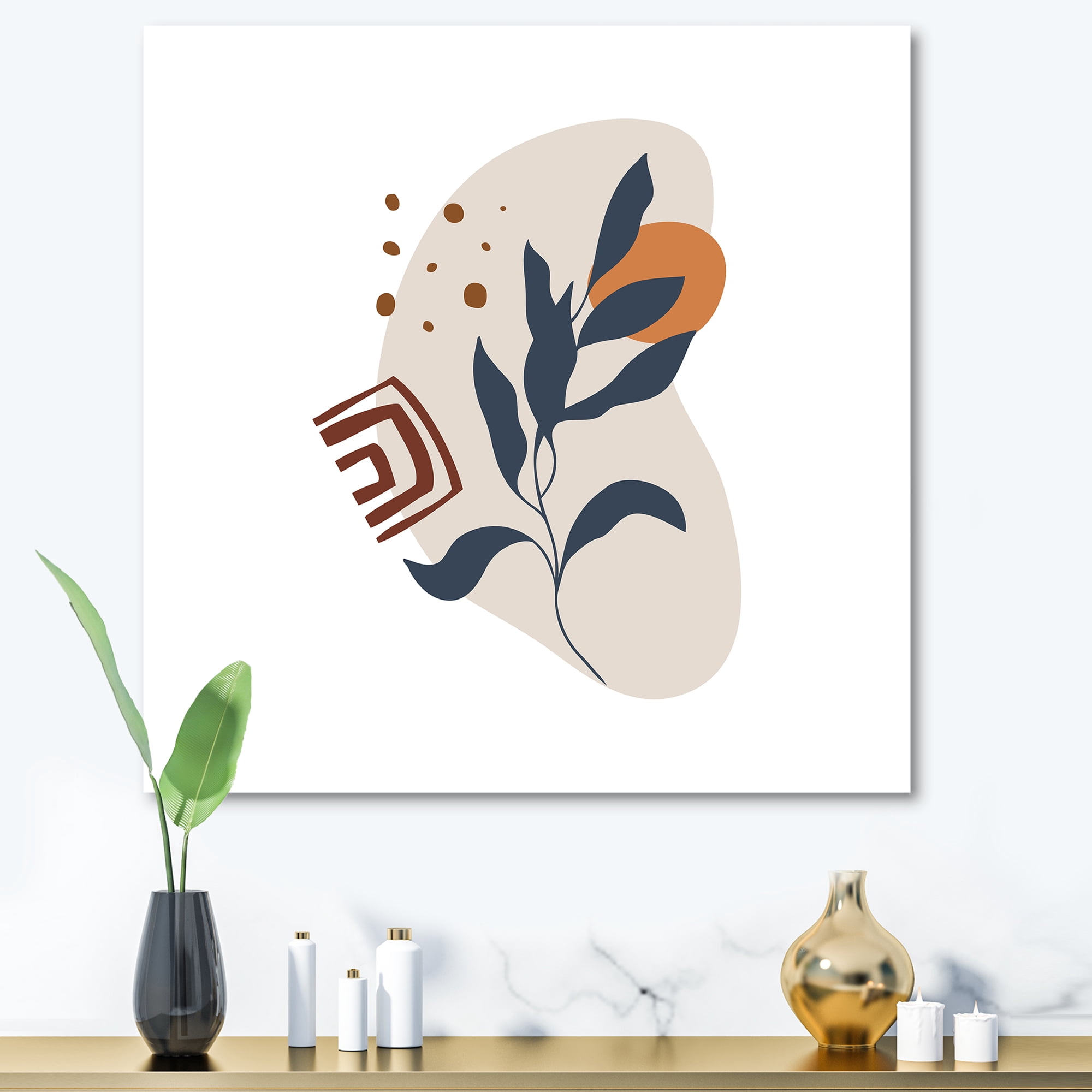 Designart ' Abstract Minimal Shapes Under Flowers VII ' Modern Canvas Wall Art Print