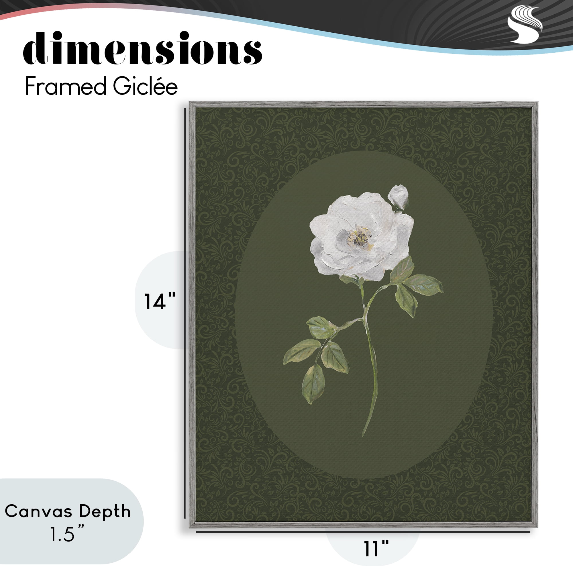 Stupell Industries Emerald & White Oval Rose Gray Framed Giclee Art, design by Sally Swatland
