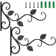 GIUGT 2Pcs Hanging Plant Bracket, 12in Metal Wrought Iron Plant Hooks Wall Mounted Decorative Plant Hanger Hook for Hanging Indoor Outdoor Planter Flower Pot Bird Feeder Wind Chime Lanterns, Black