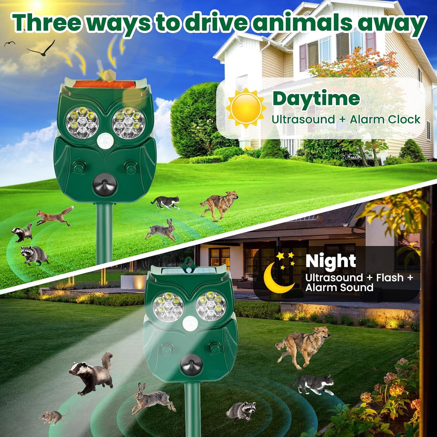2026 Solar Ultrasonic Deer Deterrent, Cat Deterrent Outdoor, Dog Repellent for Yard, Repels All Animal Repellent Outdoor, 1/2/4 Pack