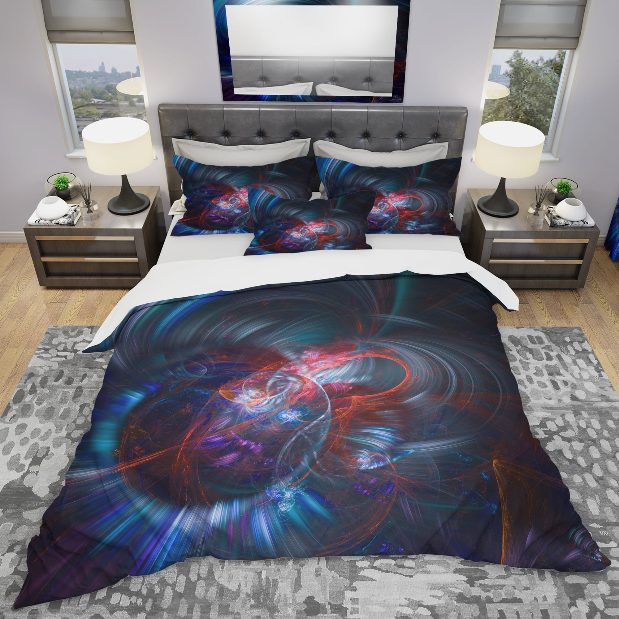 Designart 'Light Blue Fractal Flower in Dark' Modern & Contemporary Duvet Cover Set