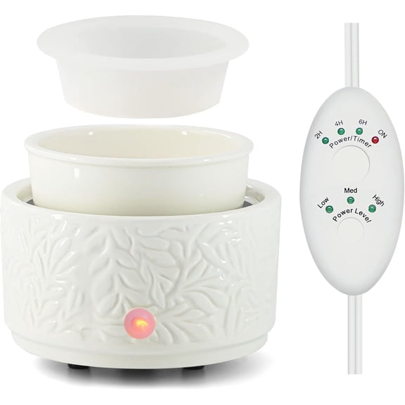 Wax Melt Warmer with Timer & Silicone Liner, Electric 3-in-1 Wax Melter, Ceramic Candle Warmer for Scented Wax, Scent Oil Burner for Home Aromatherapy, White