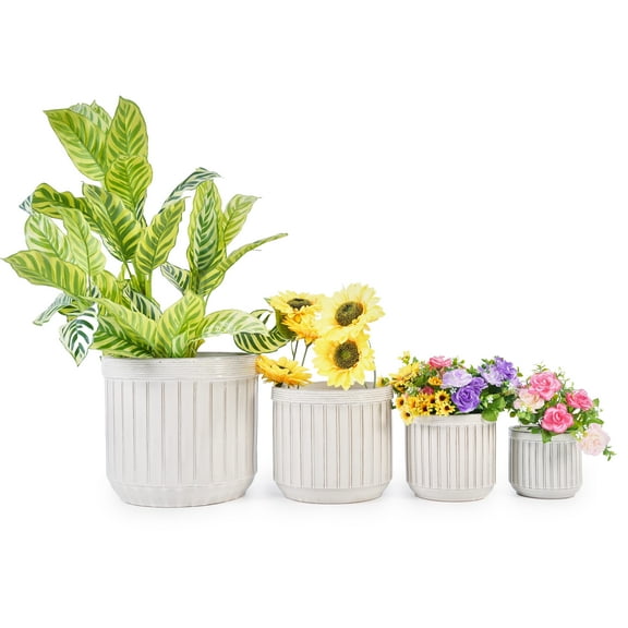 MAYEERTY 3 Pack Ceramic Plant Pots, Planter for Indoor Outdoor Patio, Garden, Cream