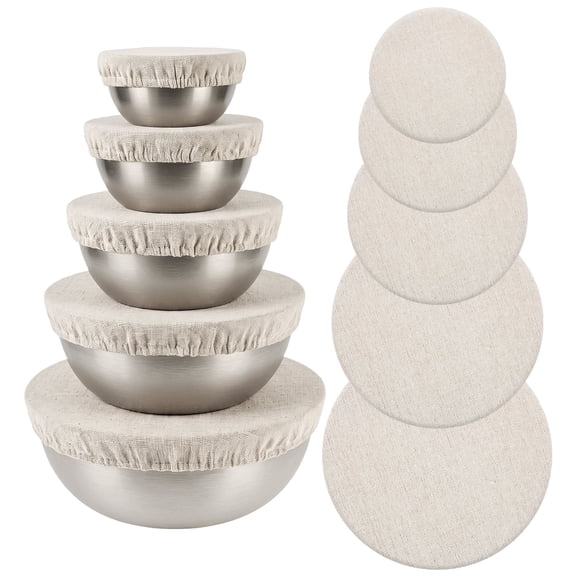 5 Pcs Reusable Bowl Covers for Bread Proofing Linen Fabric Elastic Food Storage Covers for Sourdough Baking 3"-10"