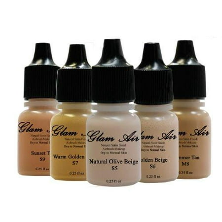 Glam Air Airbrush Water-based Foundation in 5 Assorted Medium Satin Shades (Ideal for normal to dry Medium/Olive/Light Olive