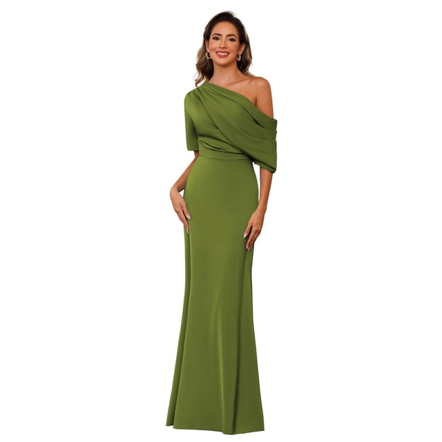 Vestido de noche BITALY satinado verde oliva para madre novia 28W