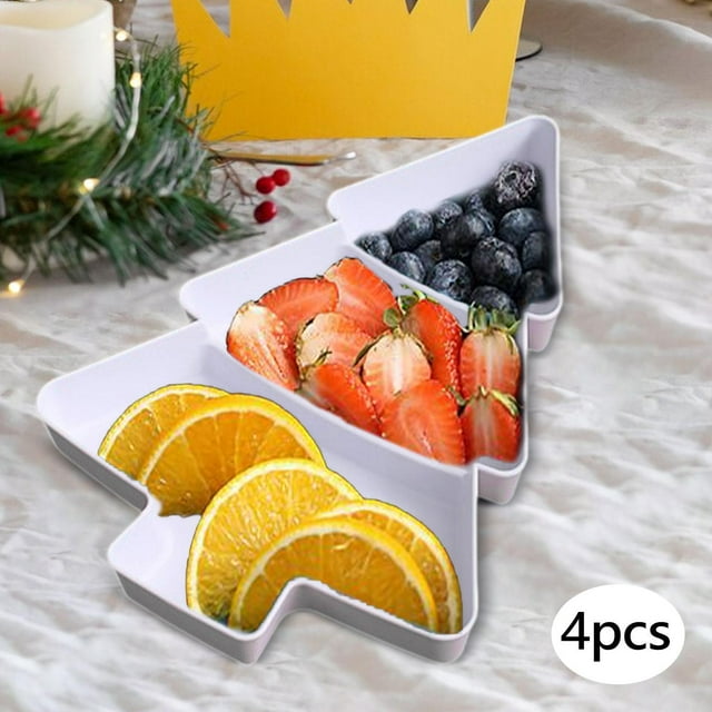 Elodie 4 Pieces Divided Serving Trays Nuts Serving Trays Christmas Decor 3 Compartments white