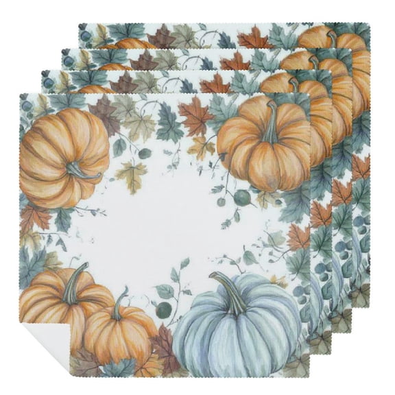 PHYHOO Fall Cloth Napkin Pumpkin Napkins Thanksgiving Autumn Pumpkin Buffalo Plaid Party Dinner Decoration Washable Napkins 2 PCS