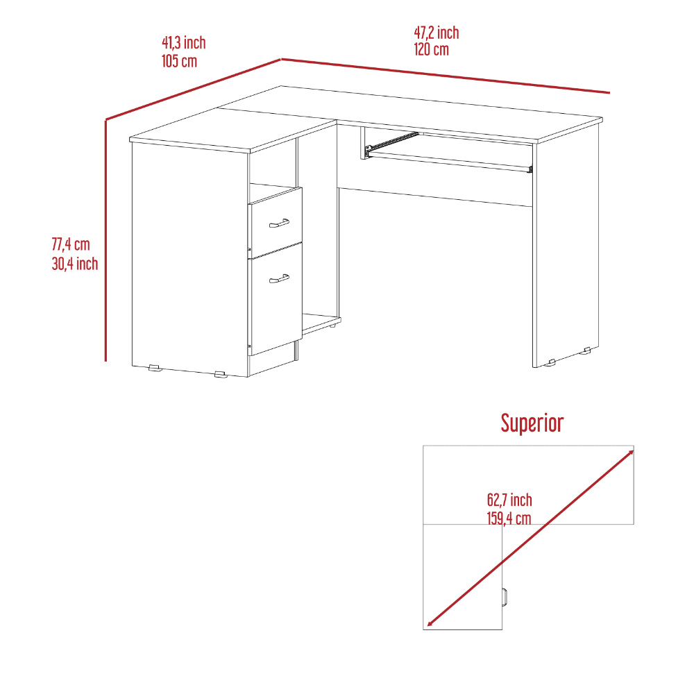 Mix L-Shaped Desk, Keyboard Tray, Two Drawers, Single Open Shelf Smokey Oak