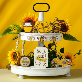 mnjin bumble bee striped honey bee home kitchen decor bee shelf sitter  tiered tray display spring coffee table decor rustic kitchen decor a 