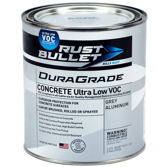 Rust Bullet DuraGrade Concrete Ultra Low VOC High-Performance Easy to Apply Concrete Coating - (Quart, Gray Aluminum)