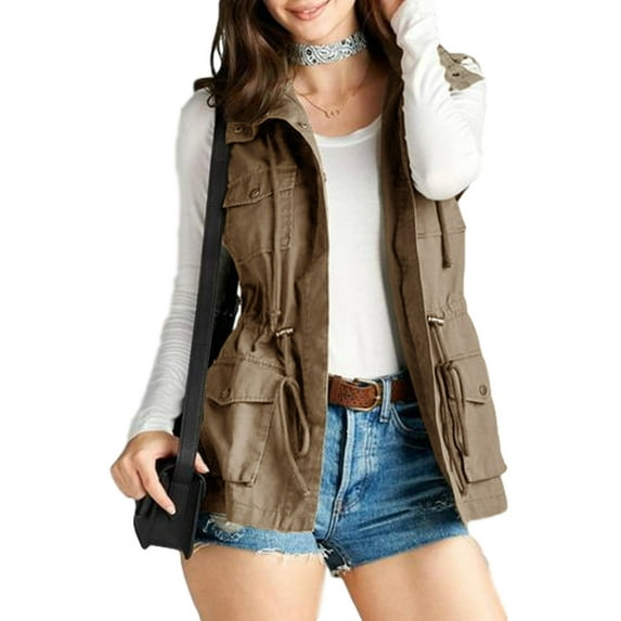 Women's Cotton Cargo Utility Vest (3X, Khaki)